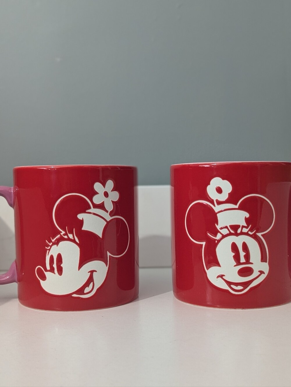 Disney Store Minnie Mouse Oversized Coffee Mugs Red Pink 16oz Set of 2‎